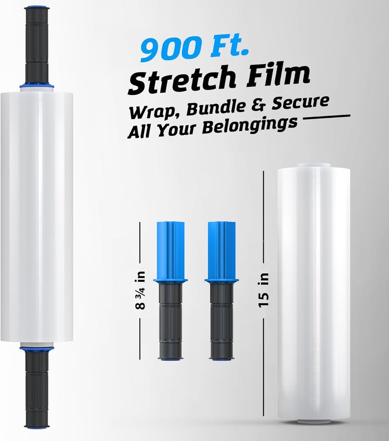 Lifetime Supplies 2 Rolls x 15" x 900 FT x Clear Heavy Duty Plastic Stretch Wrap Shrink Film for Shipping Packaging Moving Packing Trucking Logistics - Thicker Extra Durable Film - Wrap Holder Included - Image 2
